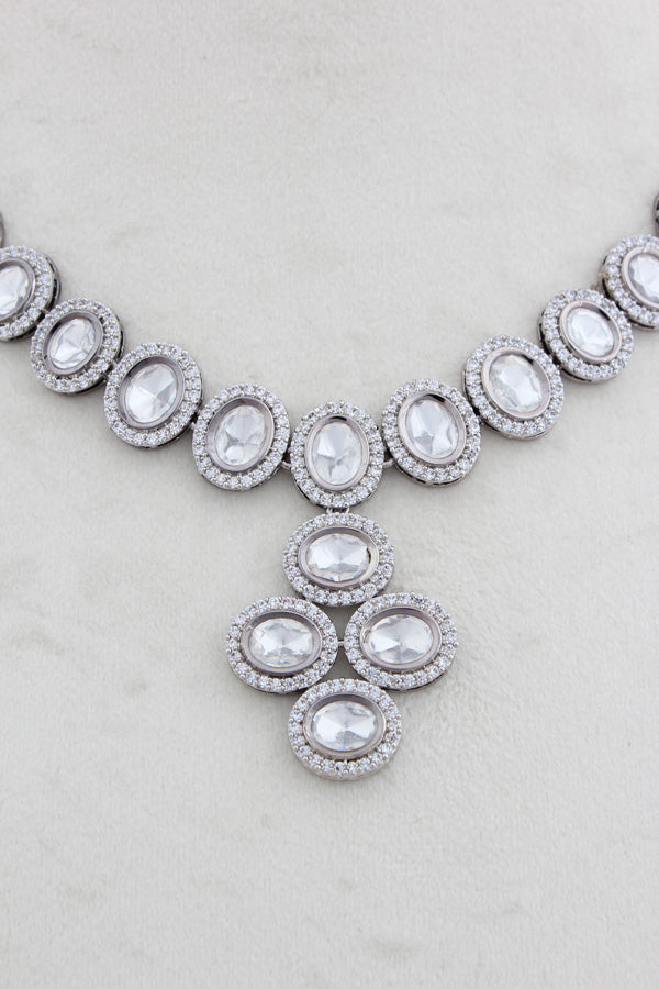 Black Polish Kundan Necklace Set With American Diamonds And Matching Earrings(NK013B-Kundan)