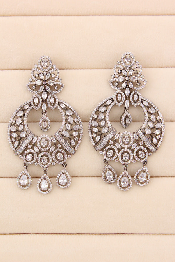 Black Polish Statement Earrings With American Diaminds And Small Pendants Attached (ADE004)