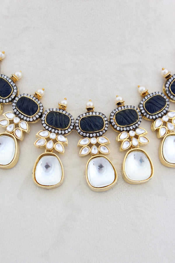 Blue Necklace In Kundan With Earrings And Tikka (IGNK007)