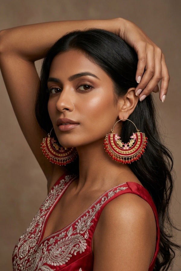 Colourful Balia In Ruby Colour And Small Beads Attached (BA004-RU-B1)