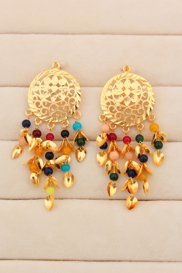 Colourful Punjabi Jadau Necklace Set With Small Earrings (PJNS004)