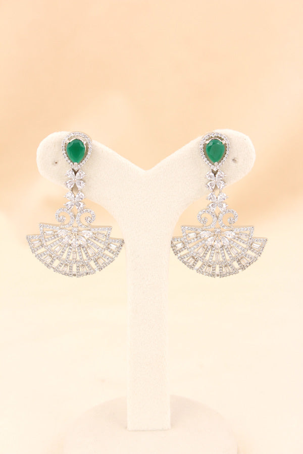 Danglers In Premium Quality With American Diamonds And Green Center Stone (ADE003)