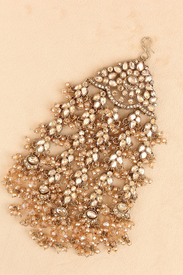 Double Layer Bridal Necklace Set With Crystal Beads (BS008-Golden)