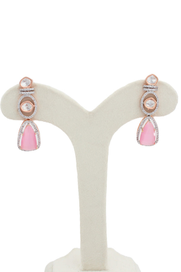 Double Layer Kundan Necklace Set With Pink Stones And Matching Earrings (IGNK012)