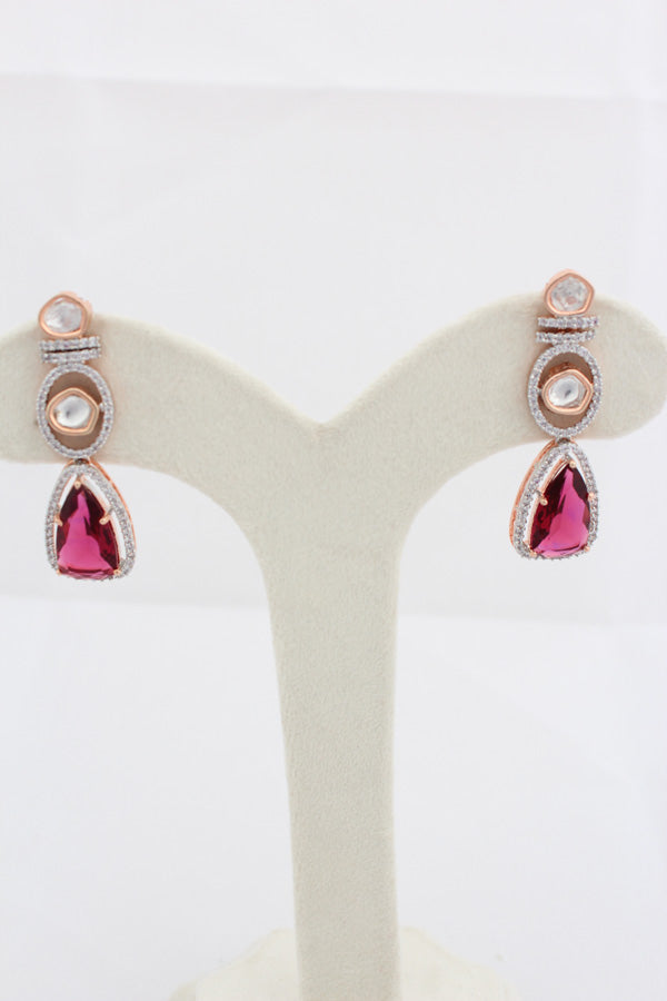 Double Layer Kundan Necklace Set With Red Stones And Matching Earrings (IGNK012)