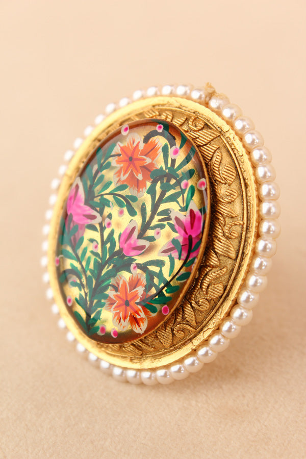 Fashionable Meenakari Adjustable Ring With Flower Design (RF001)