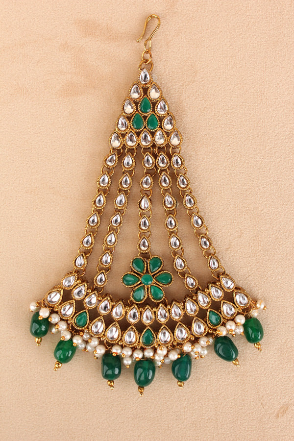 Fashionable Passa With Green Stones And Golden Pearls Attached (PAS014-G)