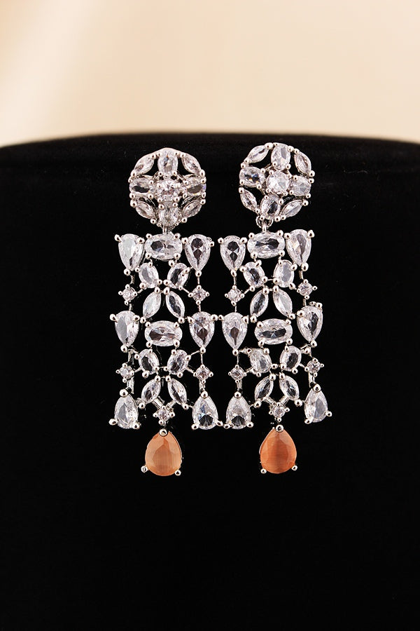 Necklace Set in American Diamonds With Center Pendant And Mint Green Colour Stones (NS002-AD-MG)