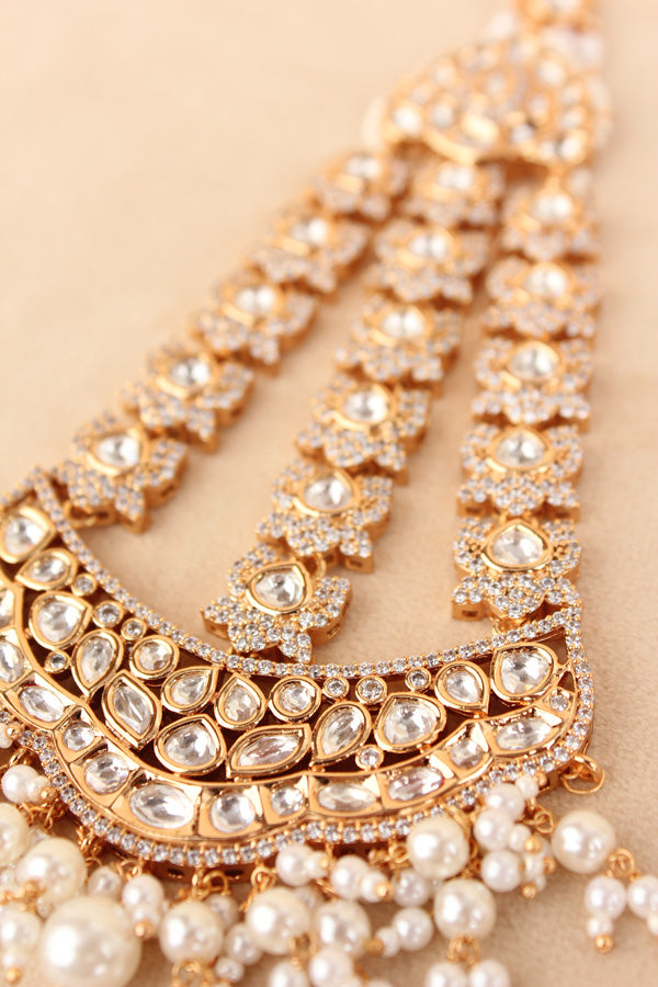Gold Plated Passa With Kundan And Tiny American Diamonds Also White Beads Attached (PAS002)