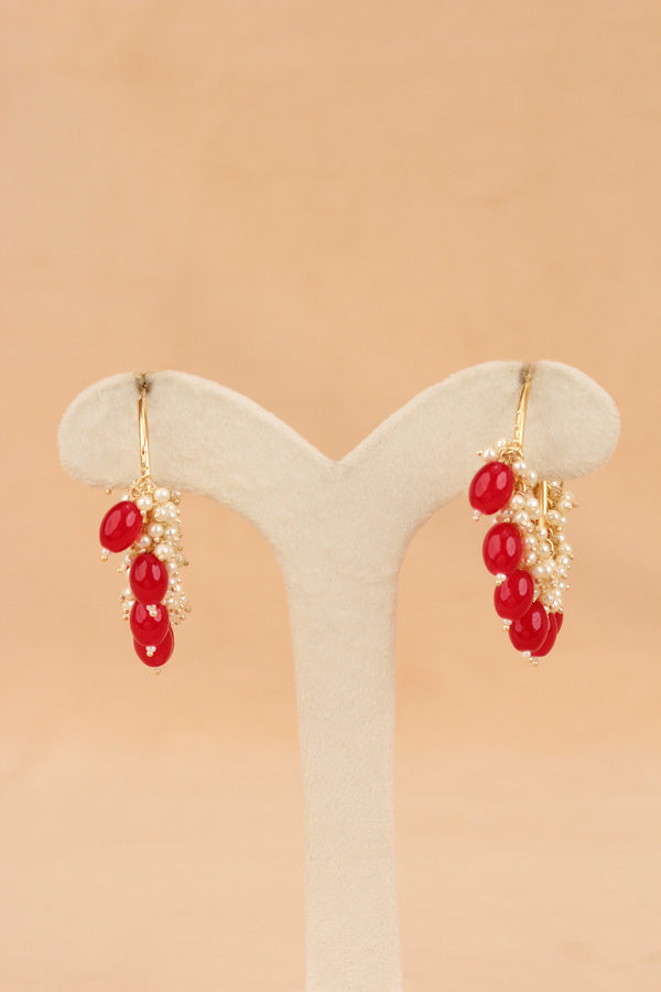 Gold Polish Balia With Red Pearls And White Beads Attached (BA002-R-B1)