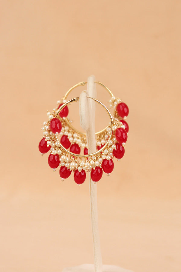 Gold Polish Balia With Red Pearls And White Beads Attached (BA002-R-B1)
