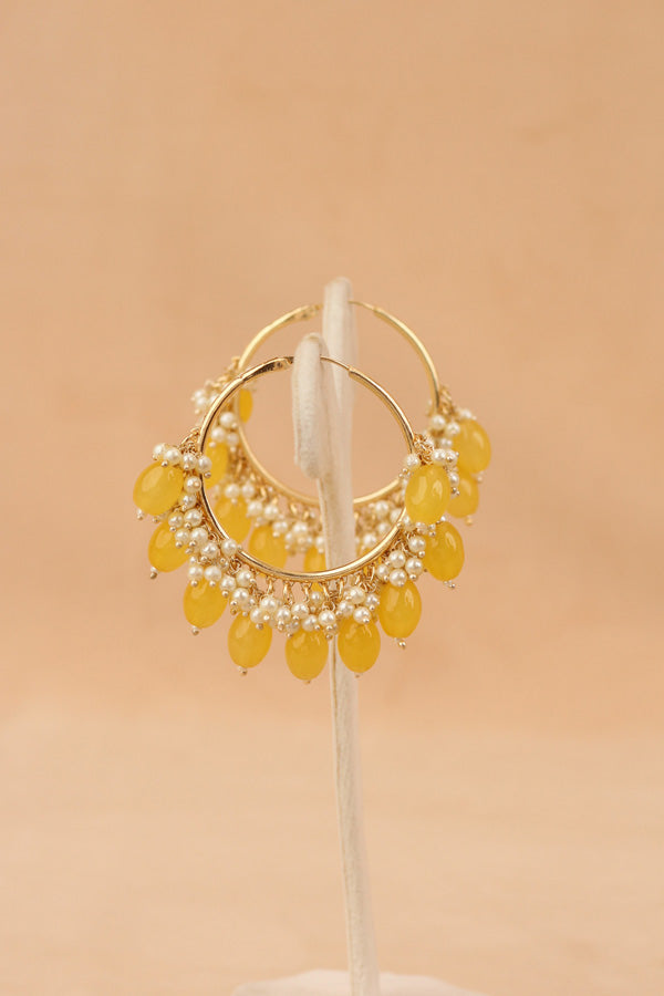 Gold Polish Balia With Yellow Pearls And White Beads Attached (BA002-Y-B1)