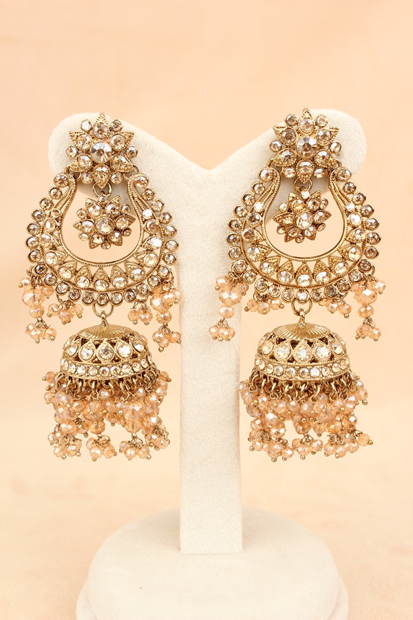 Gold Polish Bridal Necklace Set With Tiny Crystal Beads (BS006-Golden)