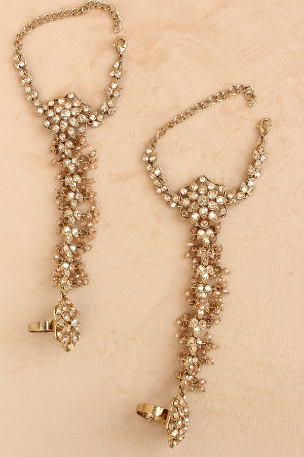 Gold Polish Bridal Necklace Set With Tiny Crystal Beads (BS006-Golden)