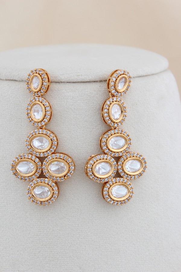 Gold Polish Kundan Necklace Set With American Diamonds And Matching Earrings(NK013G-Kundan)