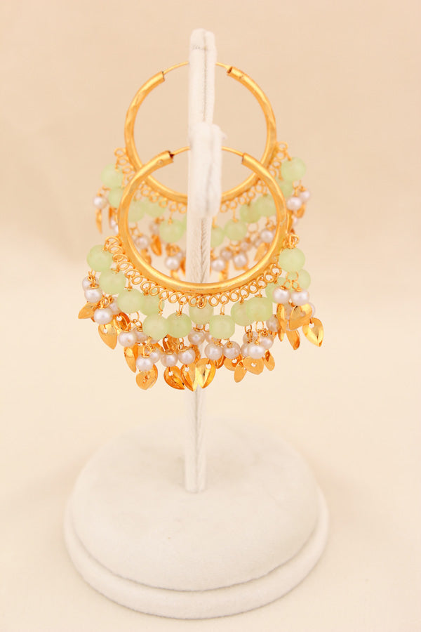Gold Polish Punjabi Balia With White Beads And Light Green Colour Pearls (PJBA001-LG)