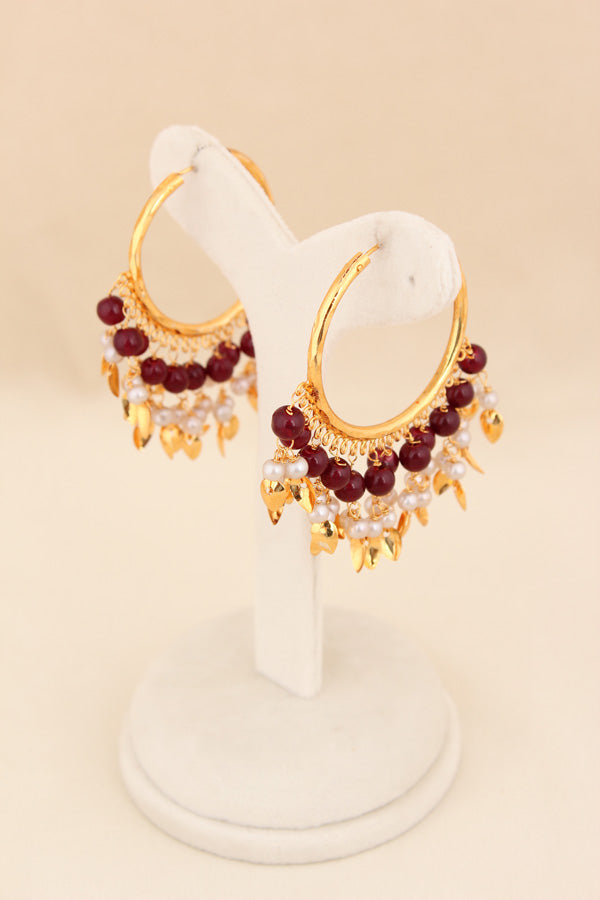 Gold Polish Punjabi Balia With White Beads And Maroon Colour Pearls (PJBA001-M)