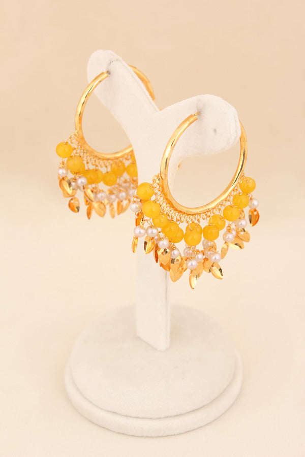 Gold Polish Punjabi Balia With White Beads And Yellow Colour Pearls (PJBA001-Y)
