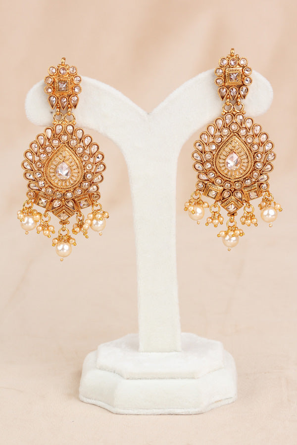 Golden Gold Look Polki Choker Set With Large Earrings And Tikka (CS005-Polki-B2)