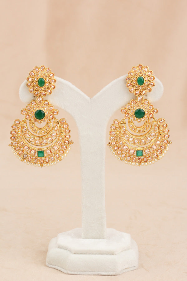 Green Gold Polish Polki Choker With Earrings And Tikka (CS008-Polki-B2)