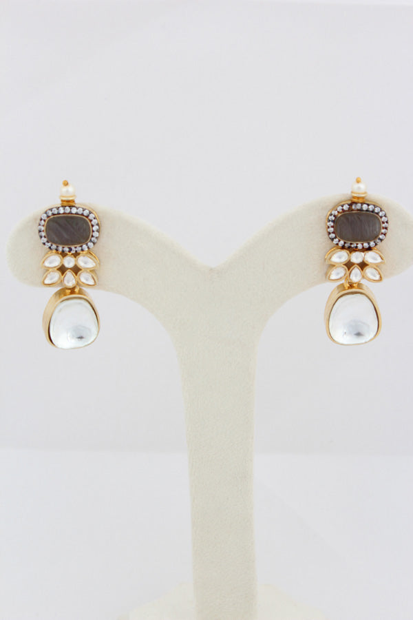 Grey Necklace In Kundan With Earrings And Tikka (IGNK007)