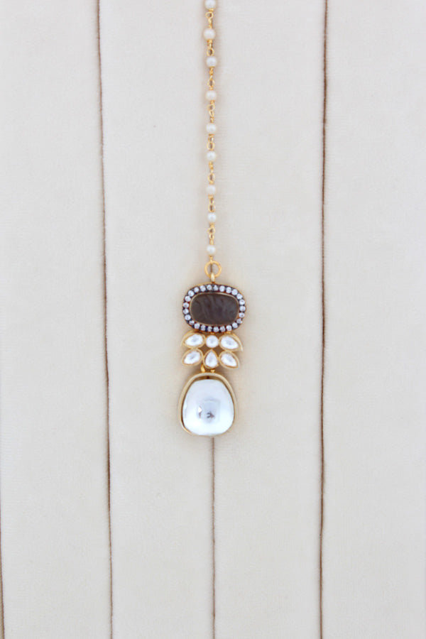 Grey Necklace In Kundan With Earrings And Tikka (IGNK007)