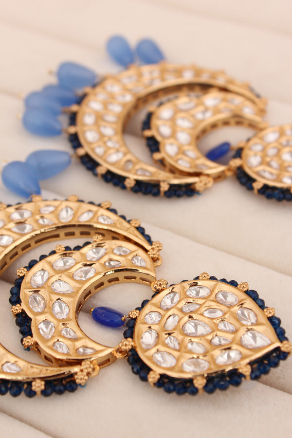 Heavy Kundan Earrings With Blue Colours (EK005B-Kundan)