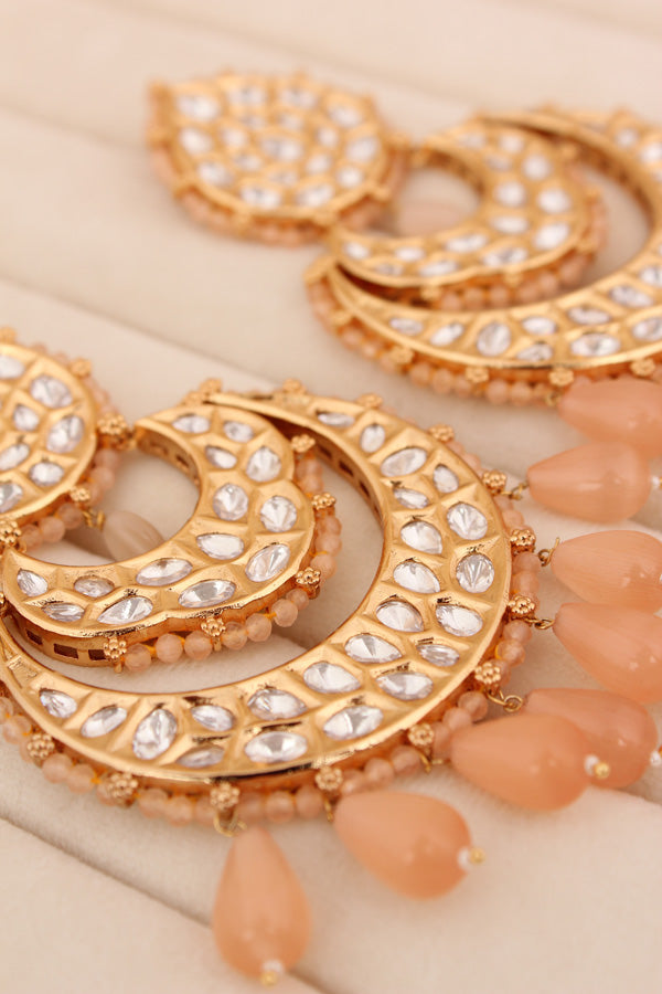 Heavy Kundan Earrings With Peach Colours (EK005PEK-Kundan)
