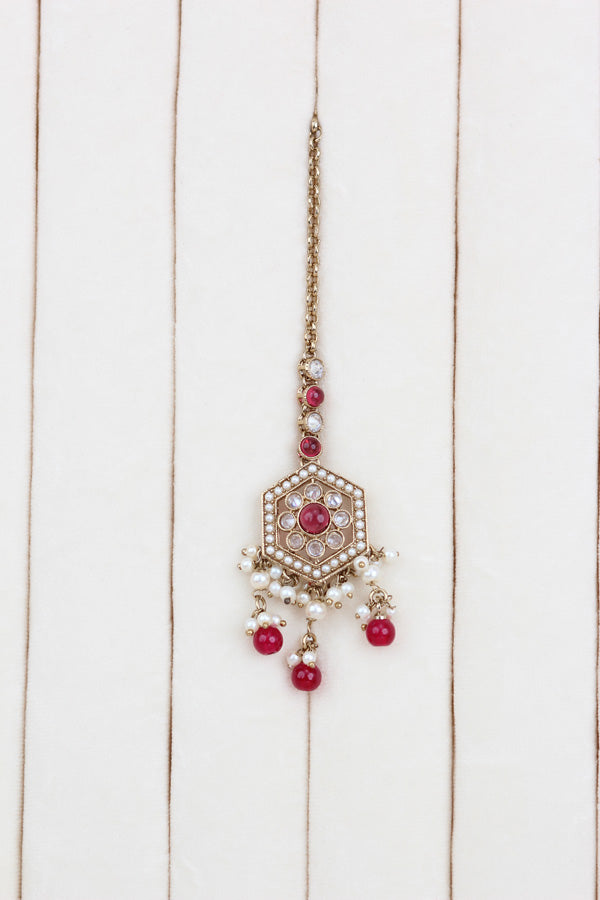 Pink Heavy Look Choker With Small Details And With Jhumka Earrings And Tikka (CS016-P-Polki)