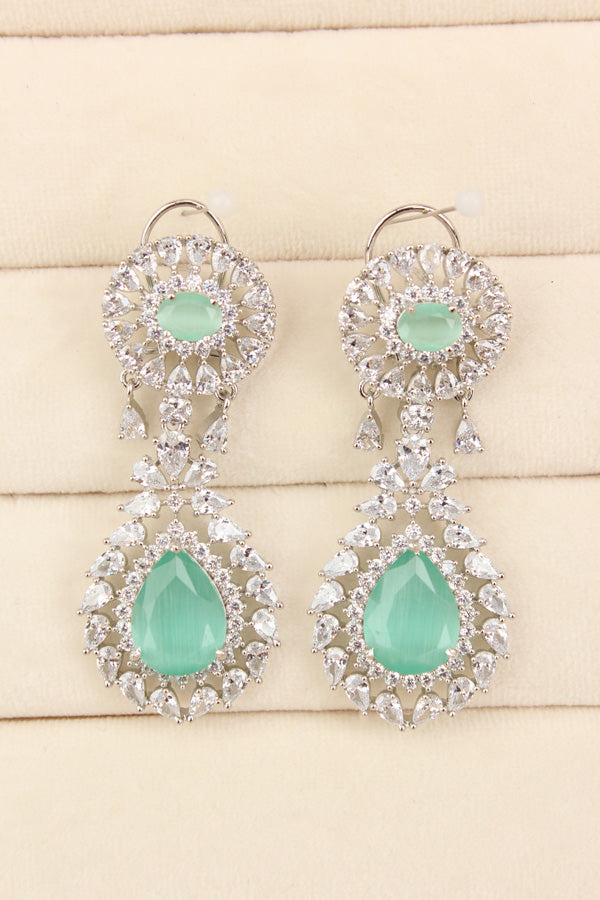 High Quality Earrings With Tear Drop And Mint Green Colour Stone (ADE007-MG)