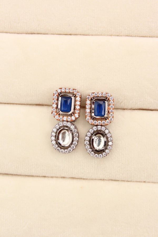 High Quality Kundan In Rosegold And Black Polish With Blue Stones And Small Earrings (NKS037-RB)