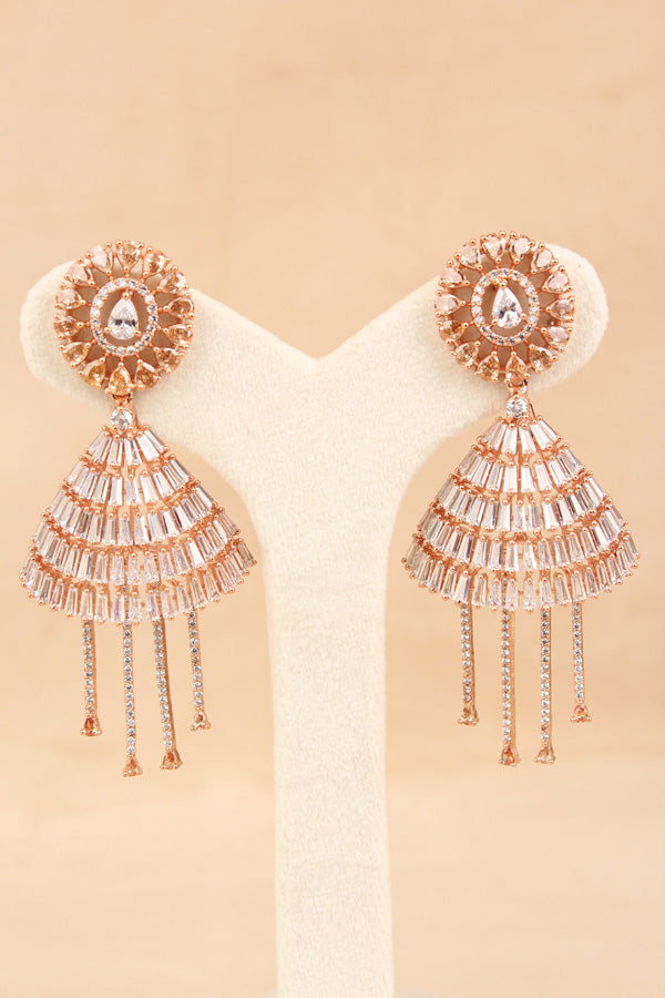 Imitation Quality Rose Gold Polish Earrings With Thin Sticks Attached (ADE020)