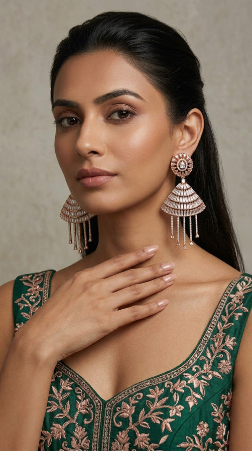 Imitation Quality Rose Gold Polish Earrings With Thin Sticks Attached (ADE020)