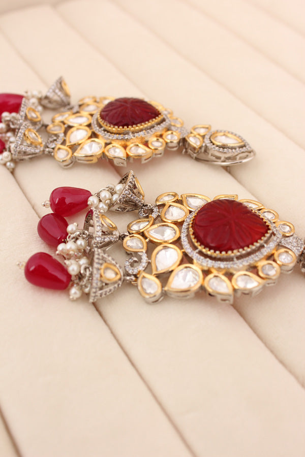 Kundan Earring With Red Pearls (EK002-Kundan)