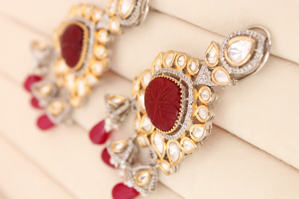 Kundan Earring With Red Pearls (EK002-Kundan)