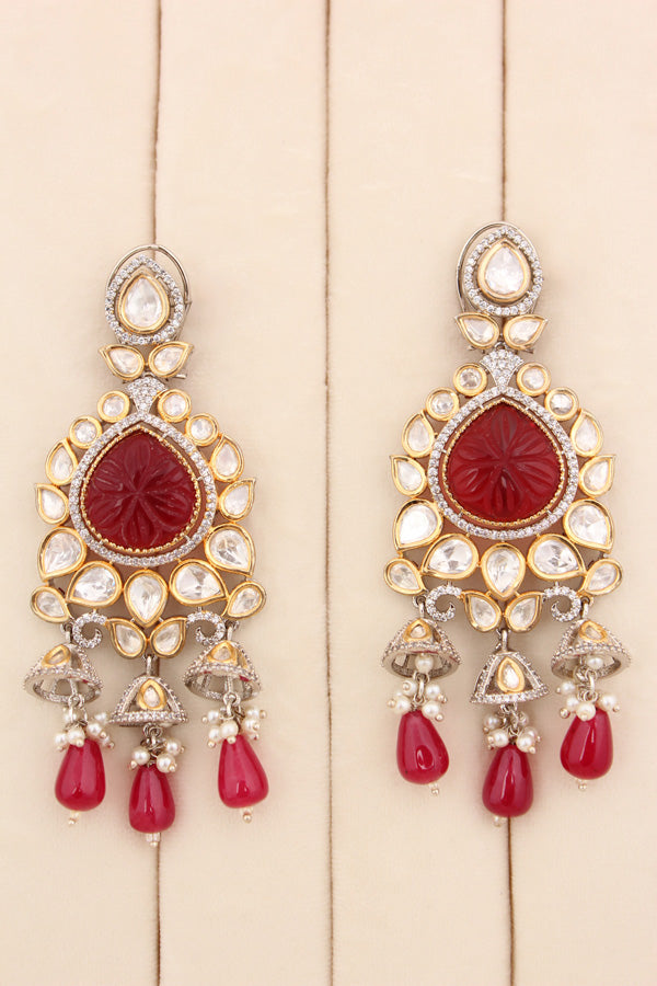 Kundan Earring With Red Pearls (EK002-Kundan)