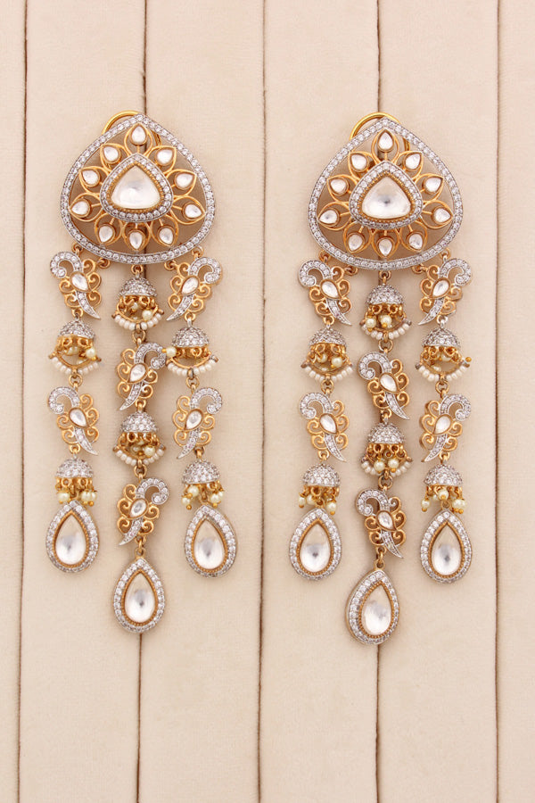 Kundan Earrings With Long Chandelier Attached (EK006-Kundan)