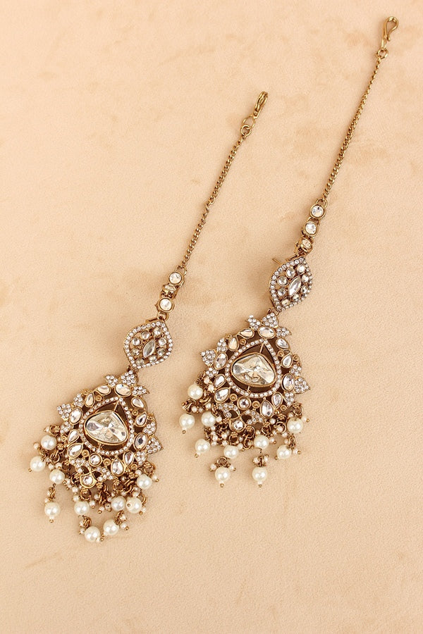 Kundan Look Bridal Necklace Set With Small White Pearls Attached (BS011-White)
