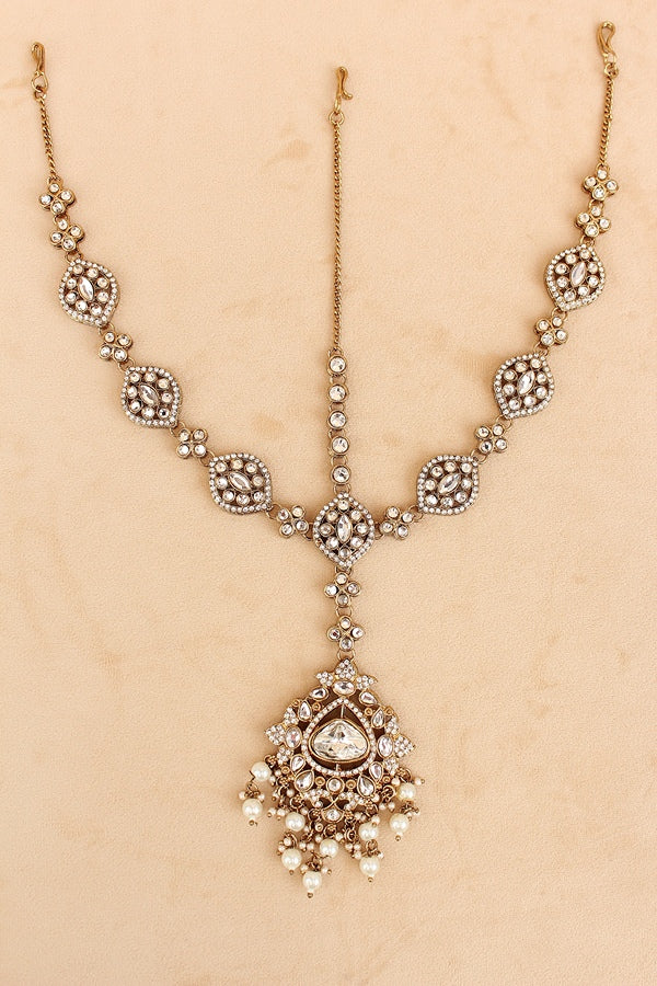 Kundan Look Bridal Necklace Set With Small White Pearls Attached (BS011-White)