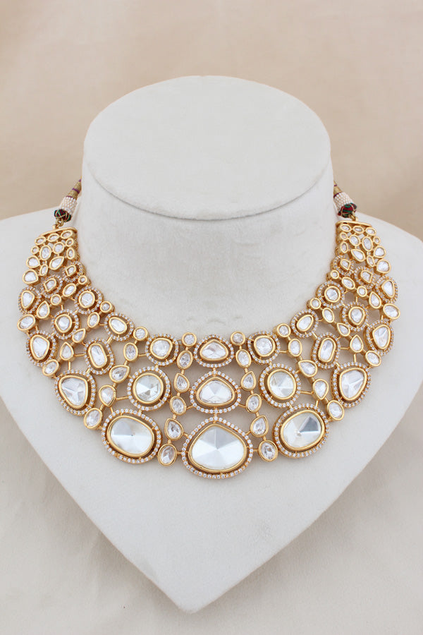 Kundan Necklace With Additional Choker Tikka And Jhumka Earrings(NK002-K-B1)