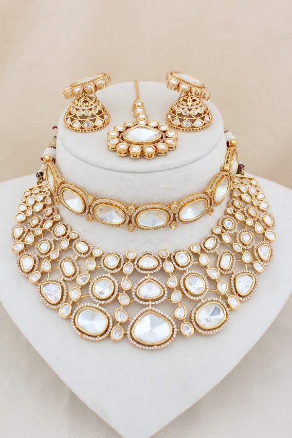 Kundan Necklace With Additional Choker Tikka And Jhumka Earrings(NK002-K-B1)