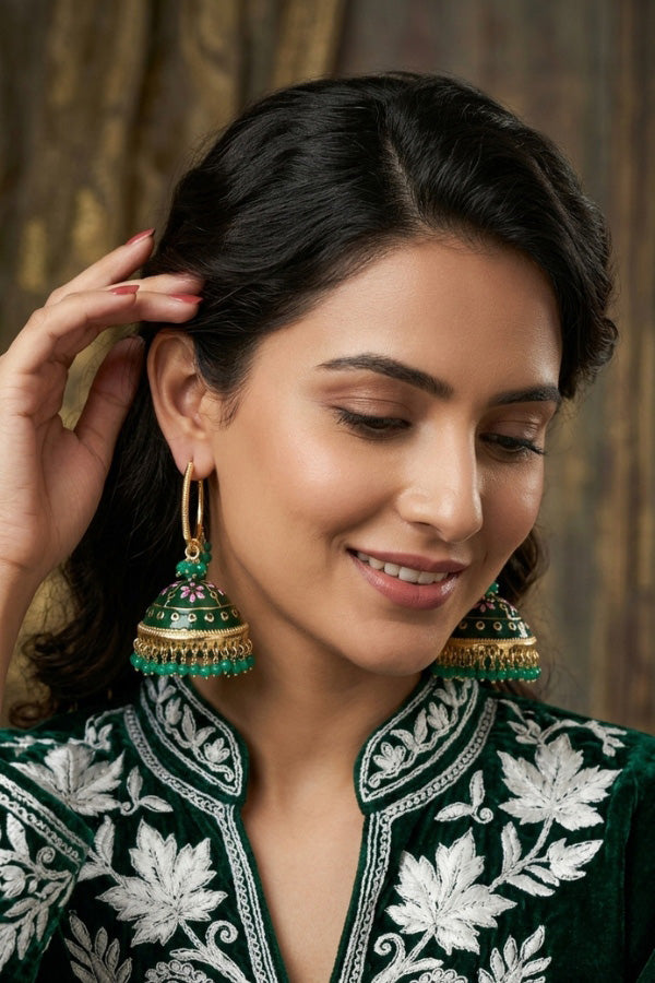 Large And Light Weight Balia With Jhumka Attached In Green Colour (BA003-G-B1)