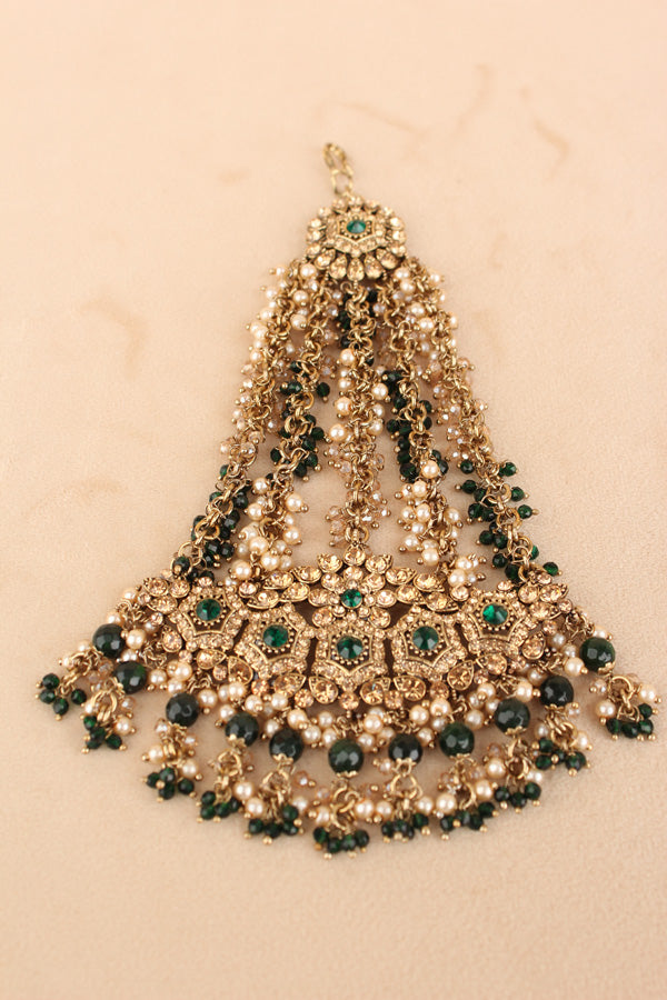 Large And Wide Fashionable Passa With Green Colour Stones (PAS021-G)