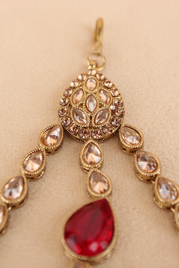 Large And Wide Premium Quality Passa With Polki Red And Gold Stones And Maroon Colour Pearls Attached (PAS016)