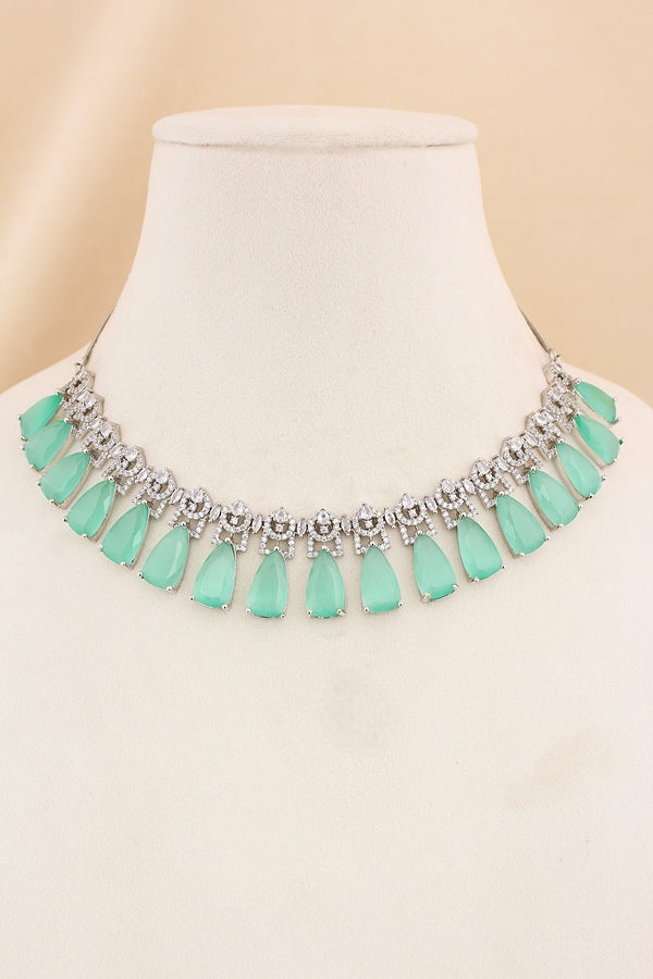 Necklace Set in American Diamonds With Center Pendant And White Colour Stones (NS002-AD-RG)
