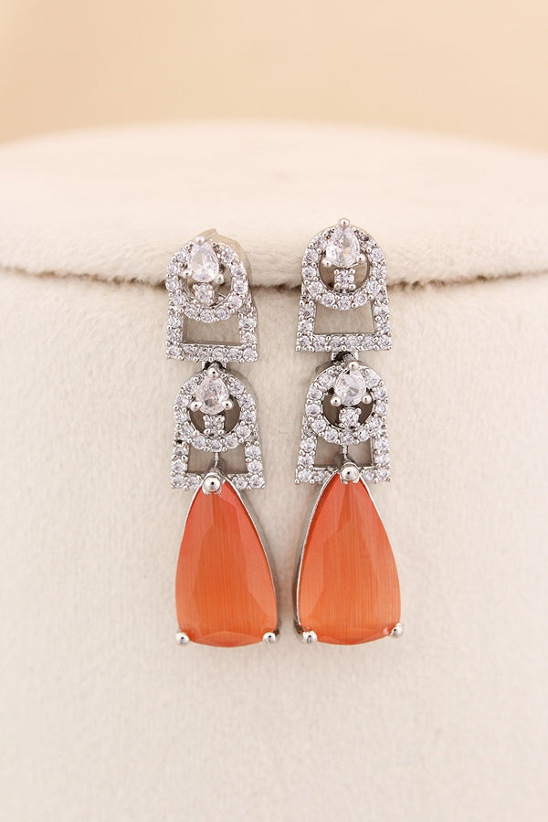 Simple And Exclusive Sleek Necklace With Larger Stones And Long Matching Earrings (NS003-AD-RG)