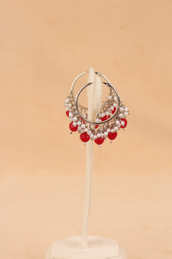 Light Weight Balia With Red Pearls And Small White Beads Attached (BA001-R-B1)