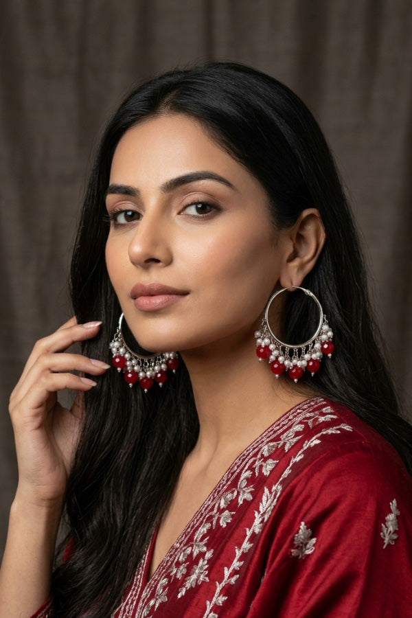 Light Weight Balia With Red Pearls And Small White Beads Attached (BA001-R-B1)