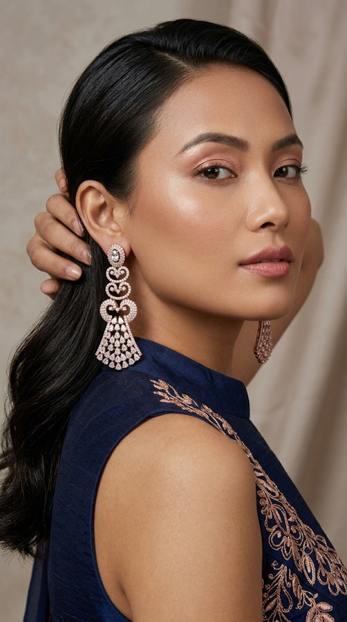 Long And Elegant Statement Danglers In Rose Gold Polish (ADE027)