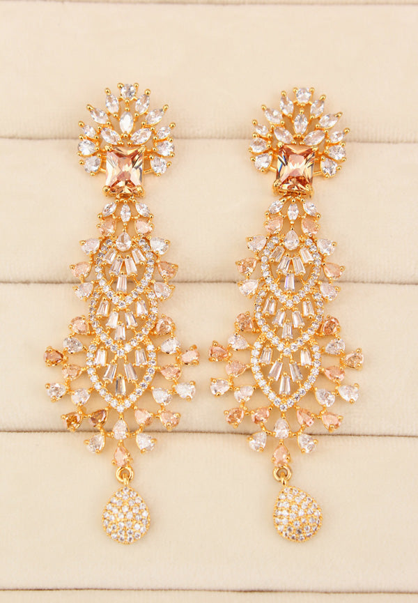 Long Fully Filling Earrings With Gold Colur Center Stone In Gold Polish (ADE011-GO)